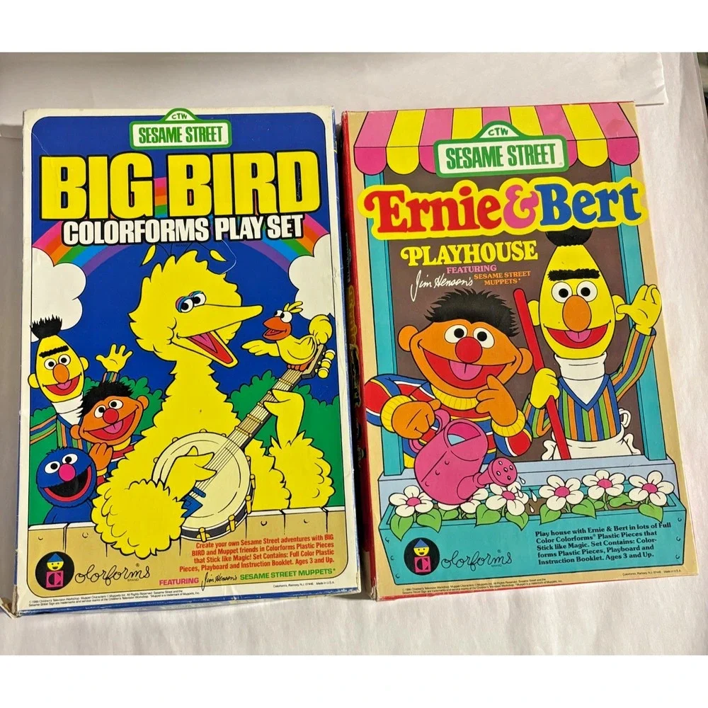 Vintage 1986 Sesame Street Colorforms Big Bird Ernie Bert Playset Toy‎ Lot